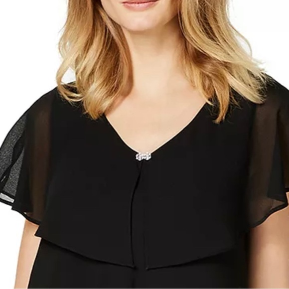 Women’s Formal Dress SLNY Black Tier Short Sheer Caped overlay Flow Gown - Picture 5 of 6